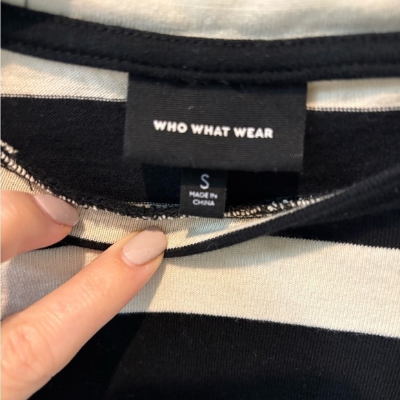 Black and white Who What Wear top, horizontal stripes, butterfly sleeves, small - Picture 2 of 5